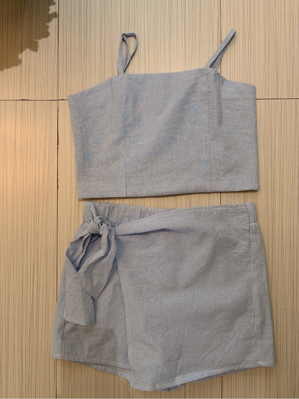 Striped Blue Tie-Waist Skort and Tank Top for Girls